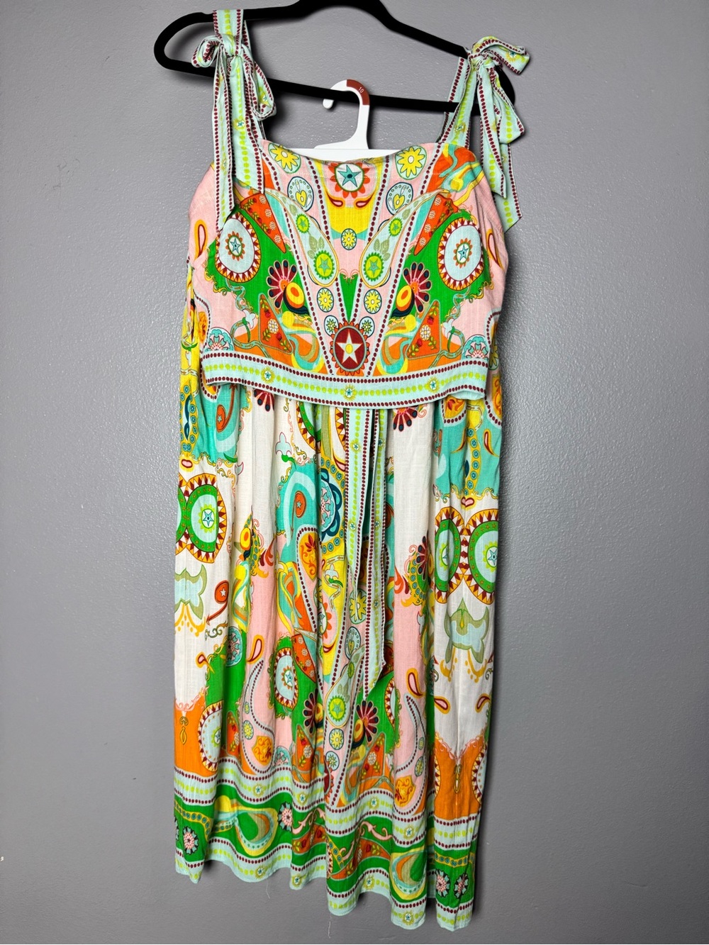 Rose & Olive Multi-Color Paisley Tie-Shoulder Midi Dress